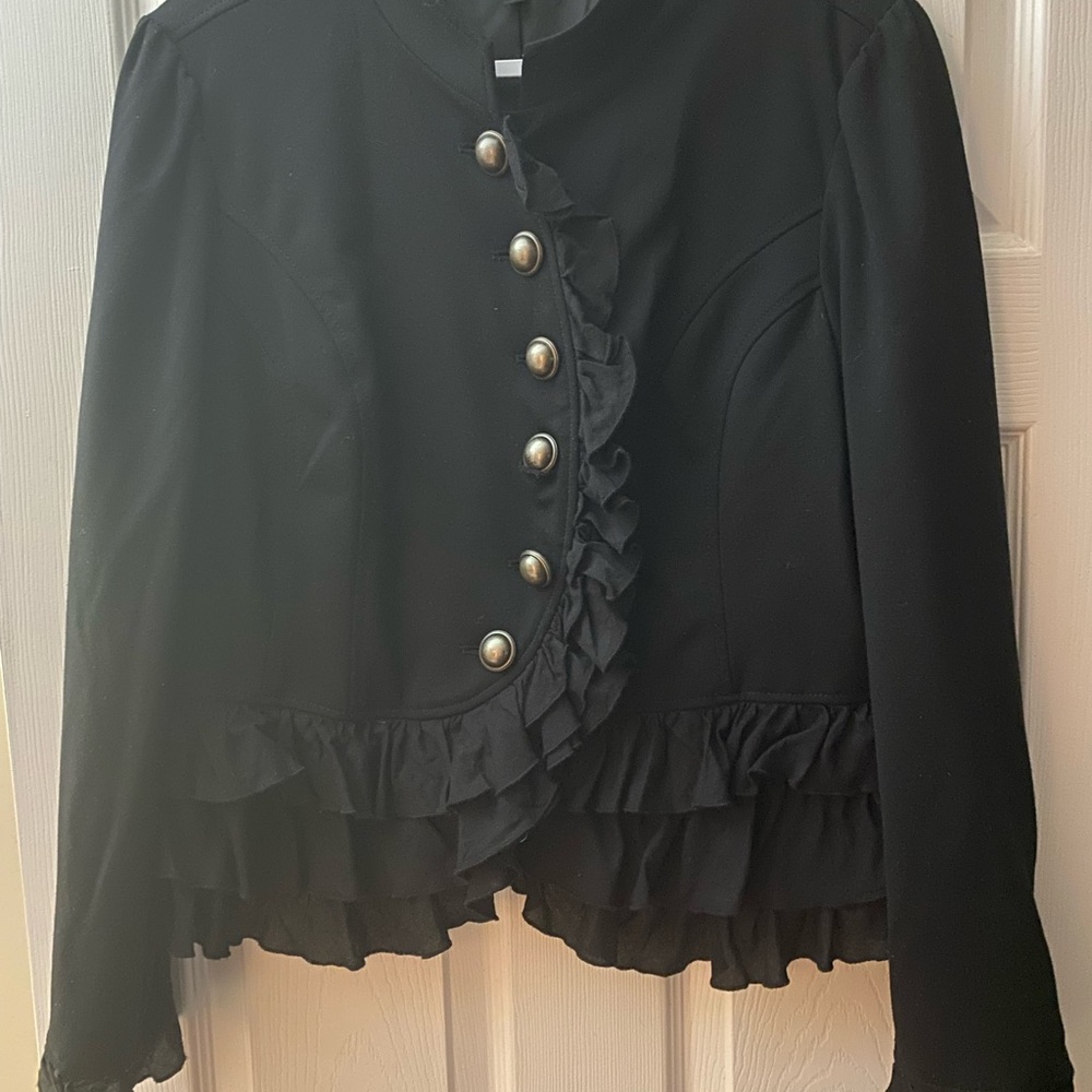 Apt 9 Black Ruffled Jacket with Silver Buttons. Size XL